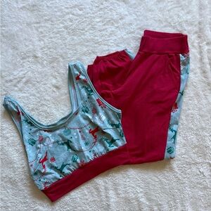 Women's Festive Reindeer Lounge Set - Red & Light Blue